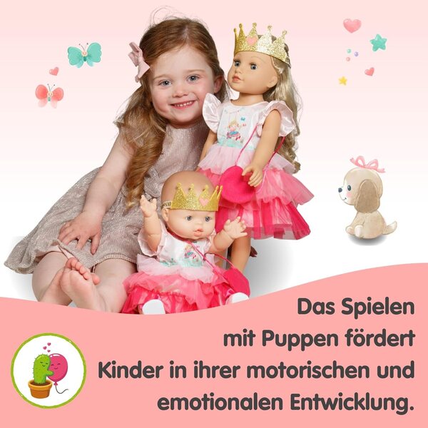 Heless Prinzessin Emily Rosa Kleid für Puppen 28-35 cm mit Krone und Handtasche