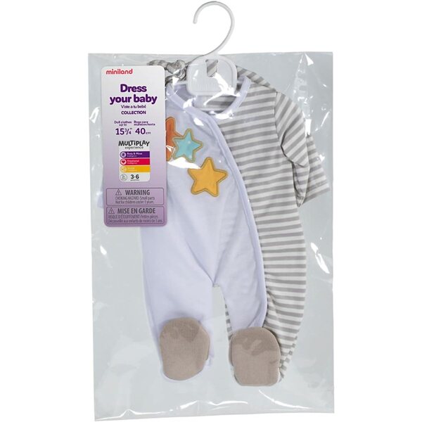 Miniland Pyjama beige per bambole 38-40 cm con morbida cuffia e velcro
