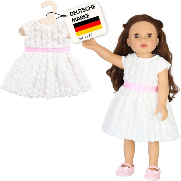 Heless 2650 Vestito da Sogno Bianco per Bambole 35-45 cm con Rose e Cintura Rosa