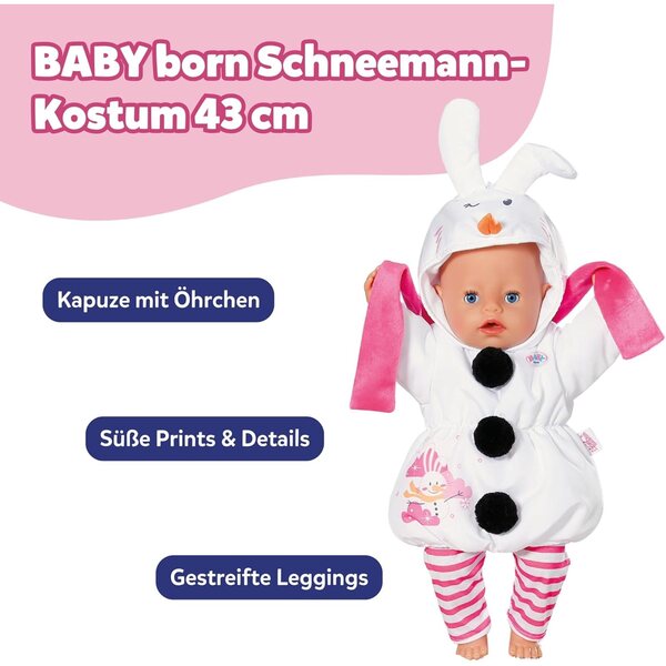 BABY Born Schneemann-Kostüm 43 cm – Overall, Leggings und Schal für Winterpuppe