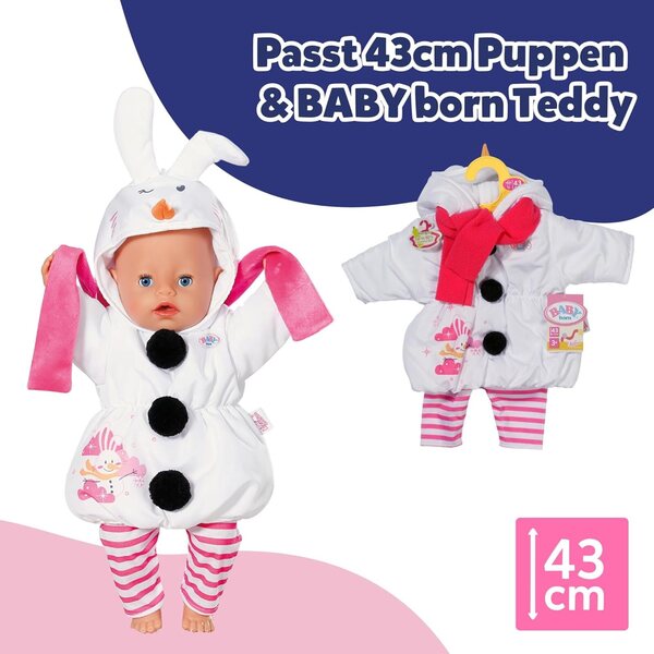 BABY Born Schneemann-Kostüm 43 cm – Overall, Leggings und Schal für Winterpuppe