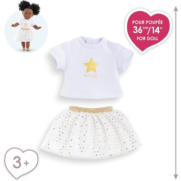 Ma Corolle 36 cm Kleidungsset: Elfenbein- und goldener Rock und T-Shirt für Puppen