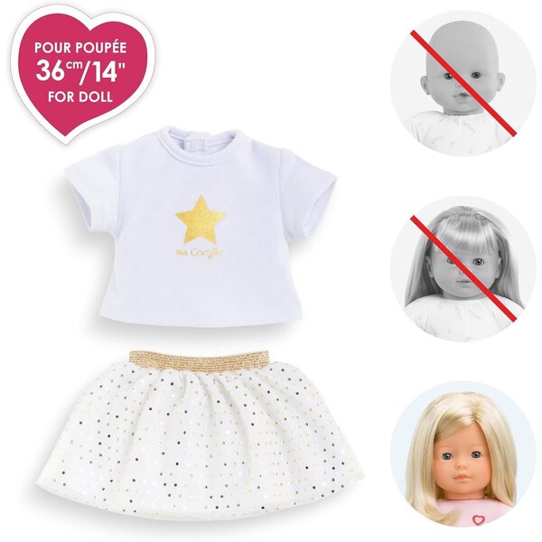 Ma Corolle 36 cm Kleidungsset: Elfenbein- und goldener Rock und T-Shirt für Puppen
