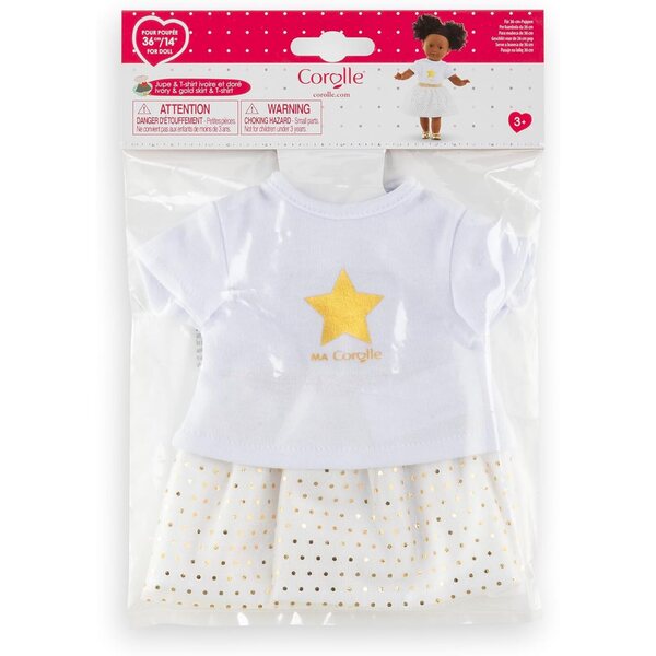 Ma Corolle 36 cm Kleidungsset: Elfenbein- und goldener Rock und T-Shirt für Puppen