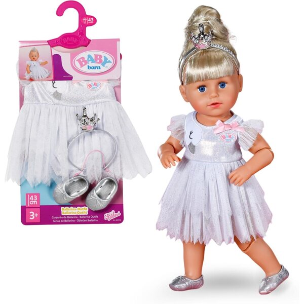 BABY born Ballerina-Outfit con tullerock, Krone & Schuhe per bambole 43 cm