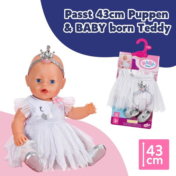 BABY born Ballerina-Outfit con tullerock, Krone & Schuhe per bambole 43 cm