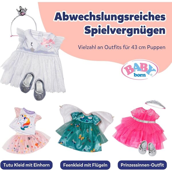 BABY born Ballerina-Outfit con tullerock, Krone & Schuhe per bambole 43 cm