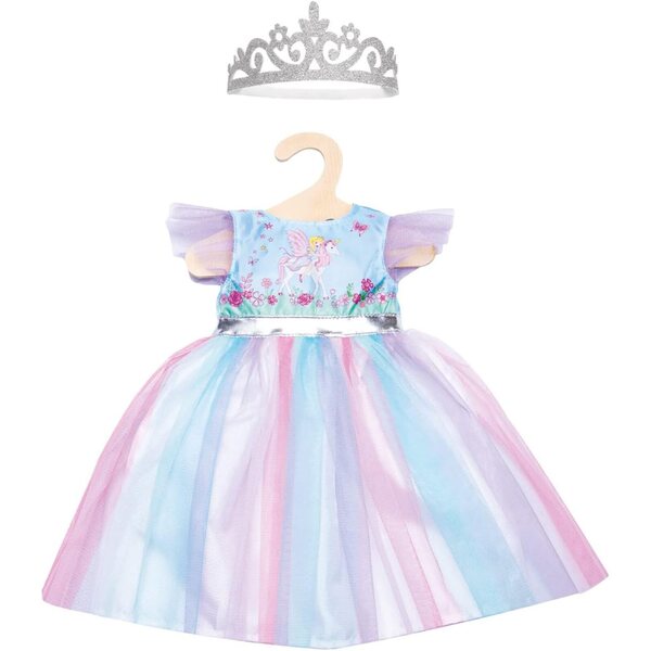 Feen- und Einhornkleid mit silberner Krone für 35–45 cm große Heless-Puppen
