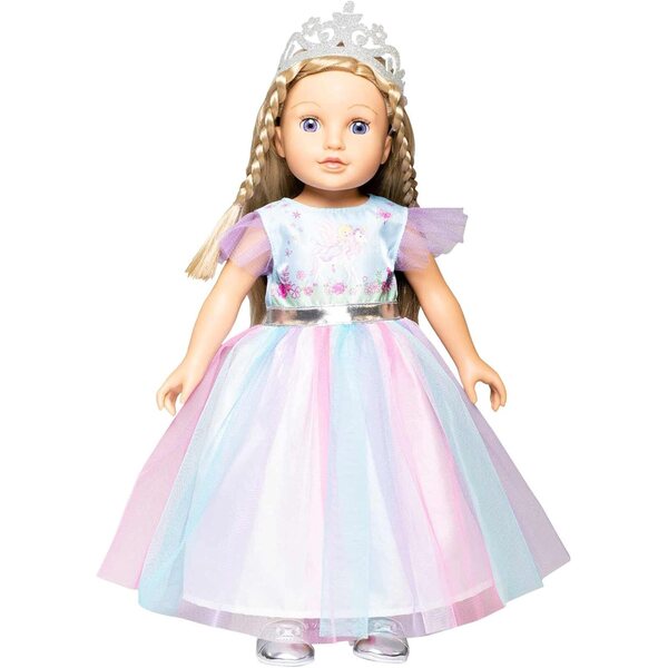 Feen- und Einhornkleid mit silberner Krone für 35–45 cm große Heless-Puppen