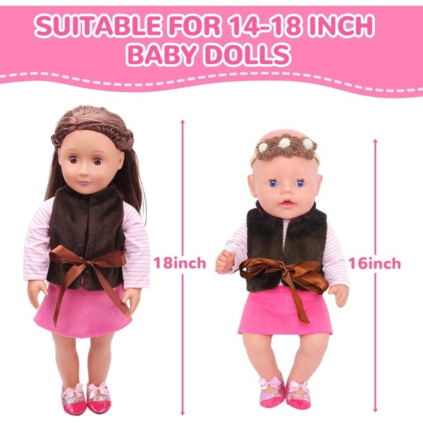 Bekleidungsset für Puppen 35-43 cm, 6-teilig mit Oberteil, Rock und Accessoires