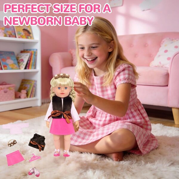 Bekleidungsset für Puppen 35-43 cm, 6-teilig mit Oberteil, Rock und Accessoires