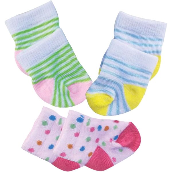 Heless 3 paia di calzini per bambole 35-45 cm con motivi colorati e facili da indossare