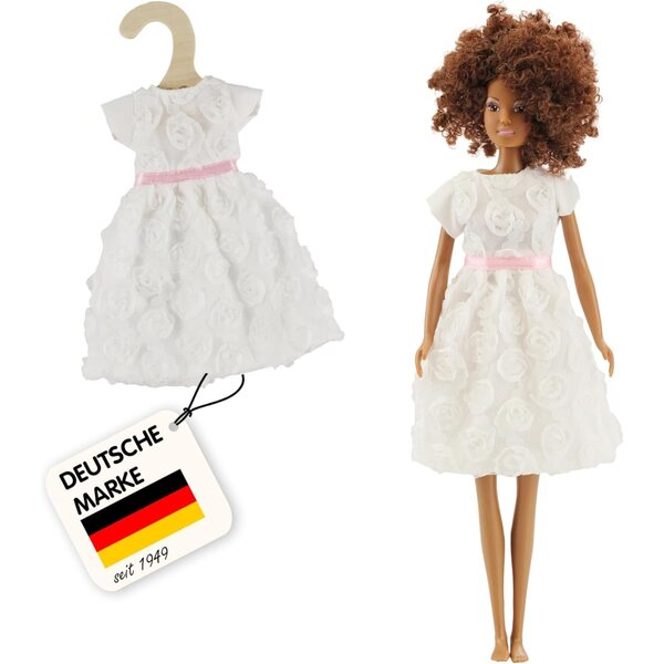 Heless Time2Shine 8650 - Elegante vestito bianco con rose e cintura rosa per bambole 29 cm