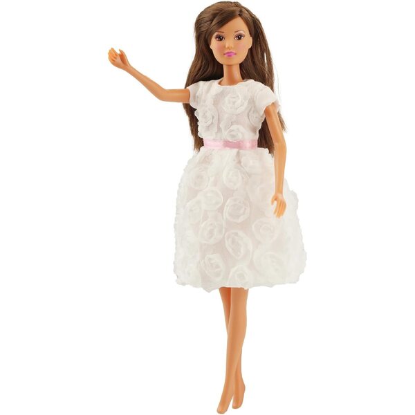 Heless Time2Shine 8650 - Elegante vestito bianco con rose e cintura rosa per bambole 29 cm