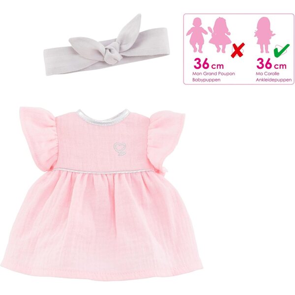 Corolle outfit rosa con cuore argento e fascia capelli per bambole 36 cm