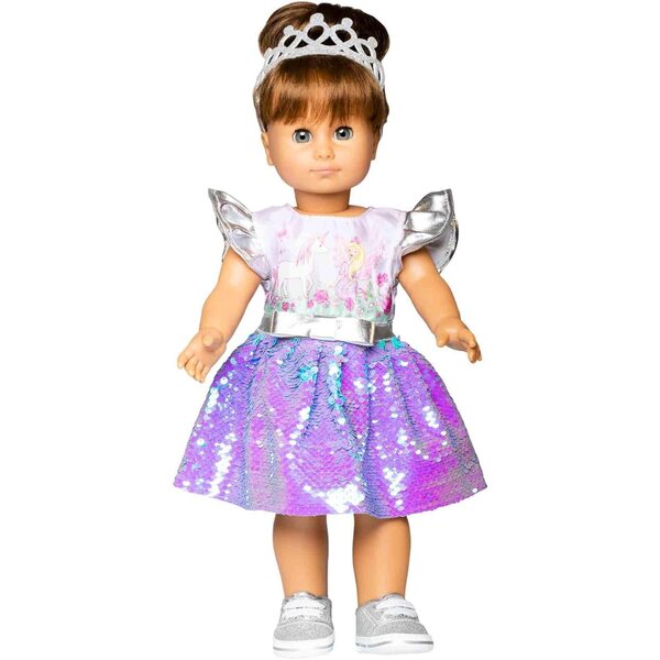 Heless Abito Pupazzi Fee e Unicorno con Paillettes Rivoltabili e Corona Argento 35-45 cm
