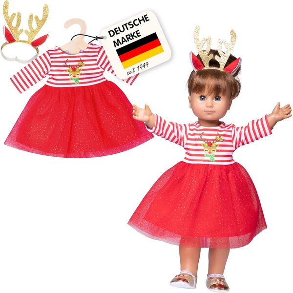 Heless Vestito di Natale per Bambole 28-35 cm con Cerchietto Renna Dorata