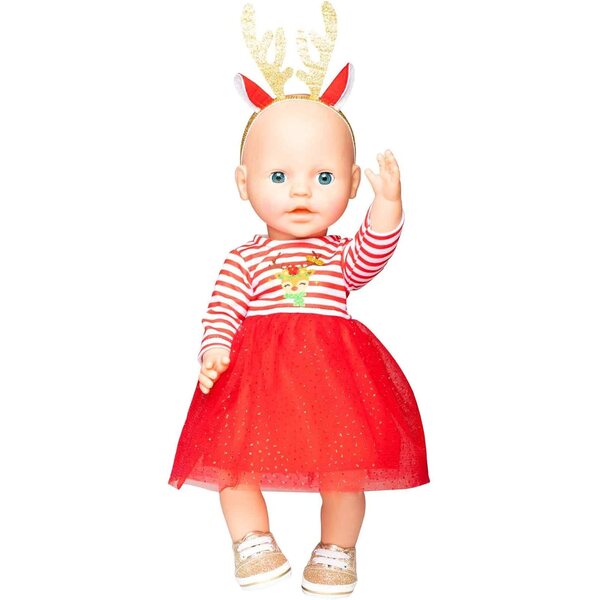 Heless Vestito di Natale per Bambole 28-35 cm con Cerchietto Renna Dorata