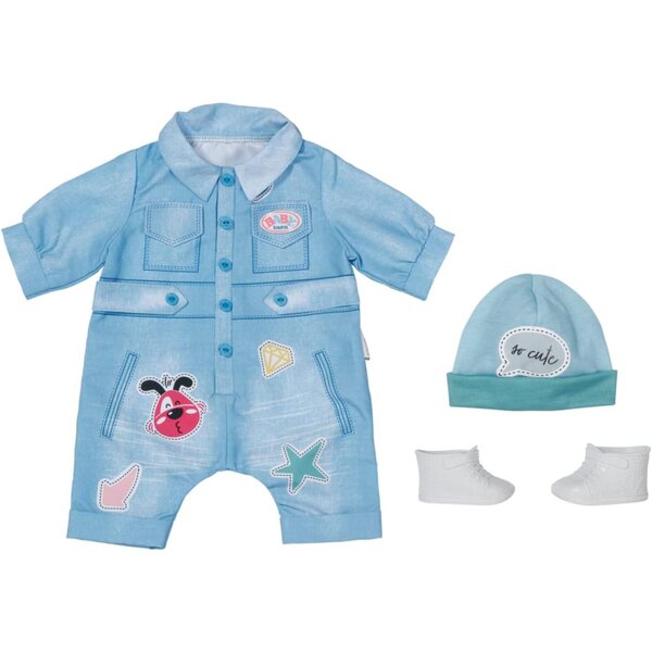 BABY born Deluxe Jeans Overall 43cm con berretto e Scarpe per Bambole - Set Completo