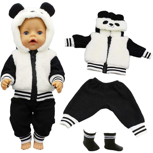 Bekleidungsset für 13-18-Zoll-Puppen mit Panda-Jacke, Hose und Socken