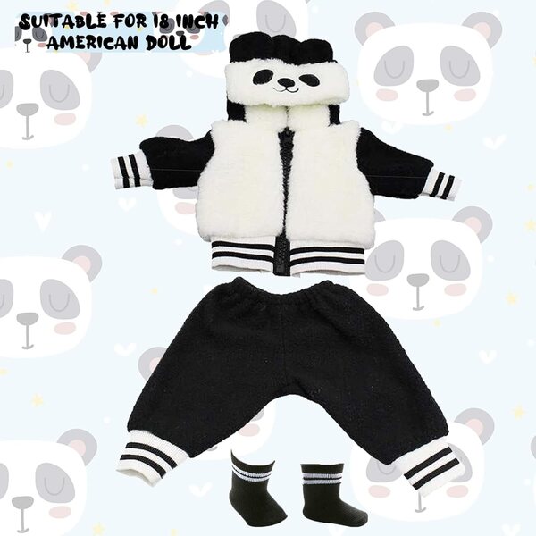 Bekleidungsset für 13-18-Zoll-Puppen mit Panda-Jacke, Hose und Socken