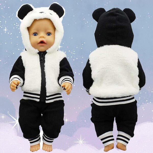 Bekleidungsset für 13-18-Zoll-Puppen mit Panda-Jacke, Hose und Socken