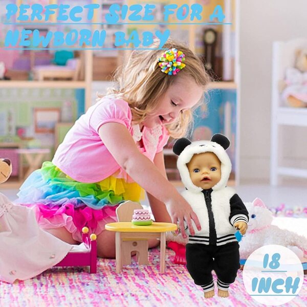 Bekleidungsset für 13-18-Zoll-Puppen mit Panda-Jacke, Hose und Socken