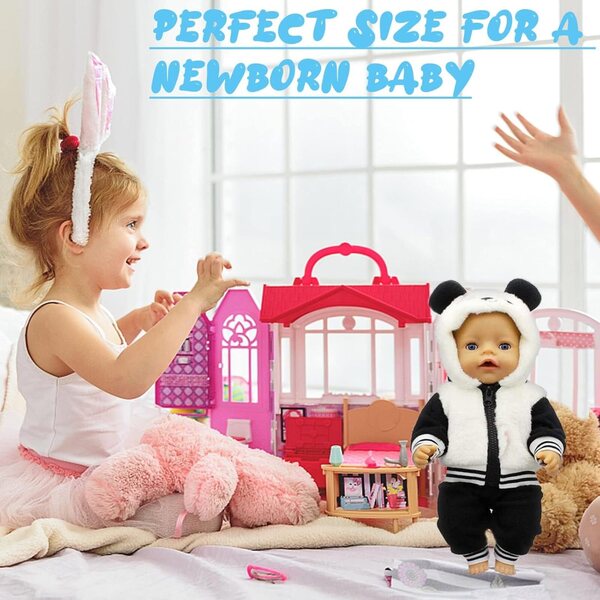 Bekleidungsset für 13-18-Zoll-Puppen mit Panda-Jacke, Hose und Socken