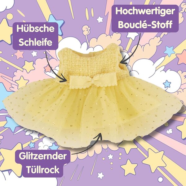 Heless Monster Styles 7513 Bouclé gelbes Kleid mit Hut für Monster 15 cm Kawaii
