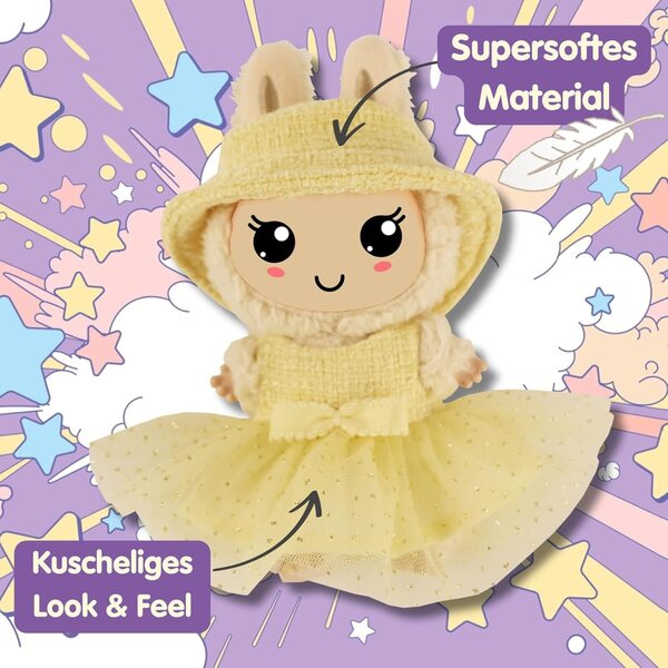 Heless Monster Styles 7513 Bouclé gelbes Kleid mit Hut für Monster 15 cm Kawaii
