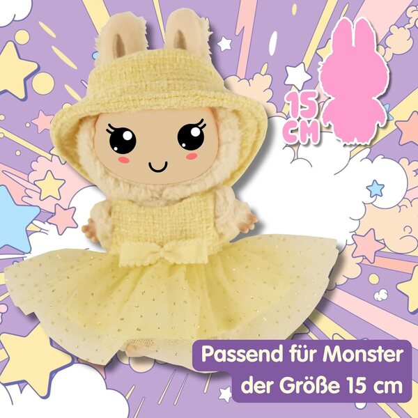 Heless Monster Styles 7513 Bouclé gelbes Kleid mit Hut für Monster 15 cm Kawaii