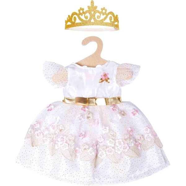 Abito Principessa per Bambole 28-35 cm con Corona Dorata e Design Fiore di Ciliegio Heless