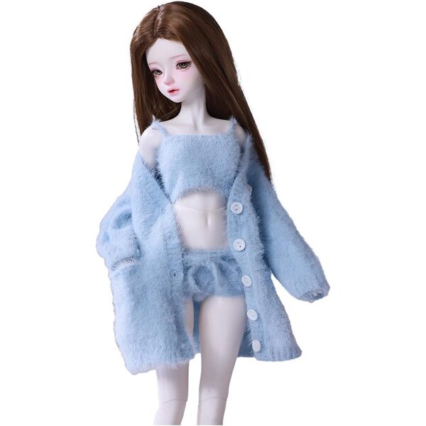 Kleidungsset für 1/3 BJD-Puppen – blauer Pullover, Weste und Hose