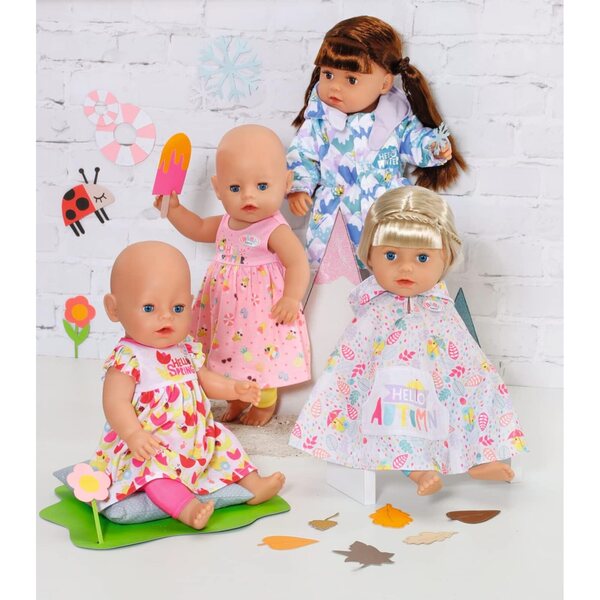 BABY born 4 Stagioni Set Abiti con 2 Vestiti, 4 Pantaloni, Mantella Pioggia e Cappotto Invernale per Bambole 43 cm