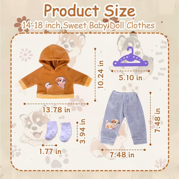 Bekleidungsset für Puppen 40-45 cm mit Welpen-Kapuzenpullover und grauer Hose