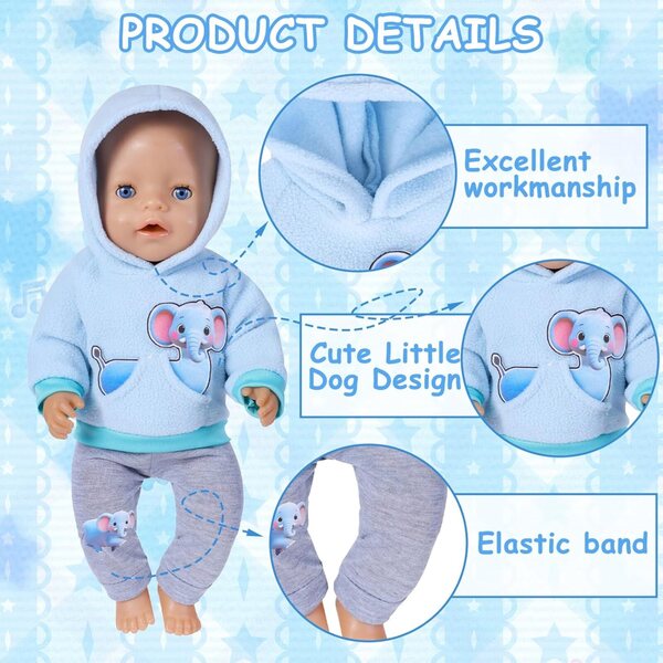Komplettes Bekleidungsset für 30–45 cm große Puppen mit Kapuzenpullover und Zubehör