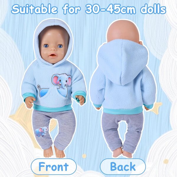 Komplettes Bekleidungsset für 30–45 cm große Puppen mit Kapuzenpullover und Zubehör