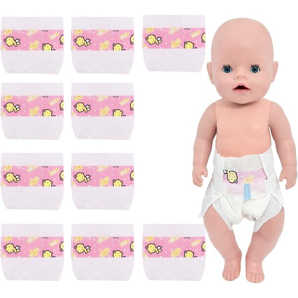 Bambolewindeln 35-45 cm per bambole, 10 pezzi rosa realistica e riutilizzabili