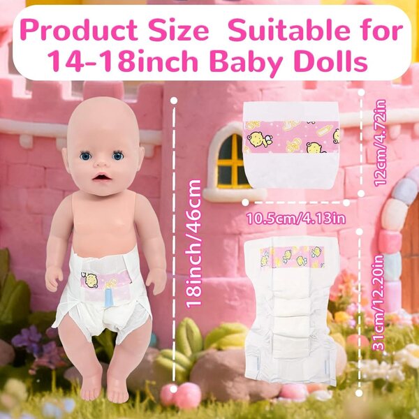 Bambolewindeln 35-45 cm per bambole, 10 pezzi rosa realistica e riutilizzabili