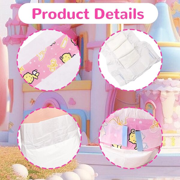 Bambolewindeln 35-45 cm per bambole, 10 pezzi rosa realistica e riutilizzabili