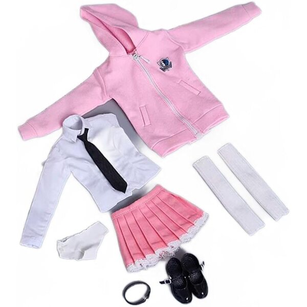 Komplettes Puppenkleidungsset 12 Zoll 1/6 AMITD Sweatshirt mit Reißverschluss und Rockschuhen