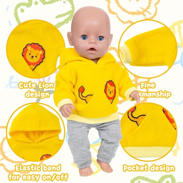 Puppenkleidungsset für Kinder 35-45 cm mit Kapuze, Hose und weichen Socken