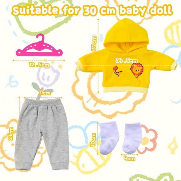 Puppenkleidungsset für Kinder 35-45 cm mit Kapuze, Hose und weichen Socken