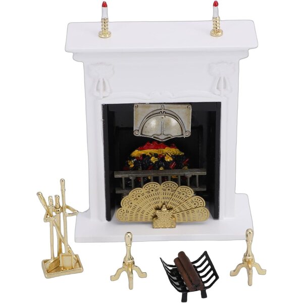 Caminetto in Miniatura 1:12 per Casa delle Bambole con Accessori Decorativi in Legno e Metallo