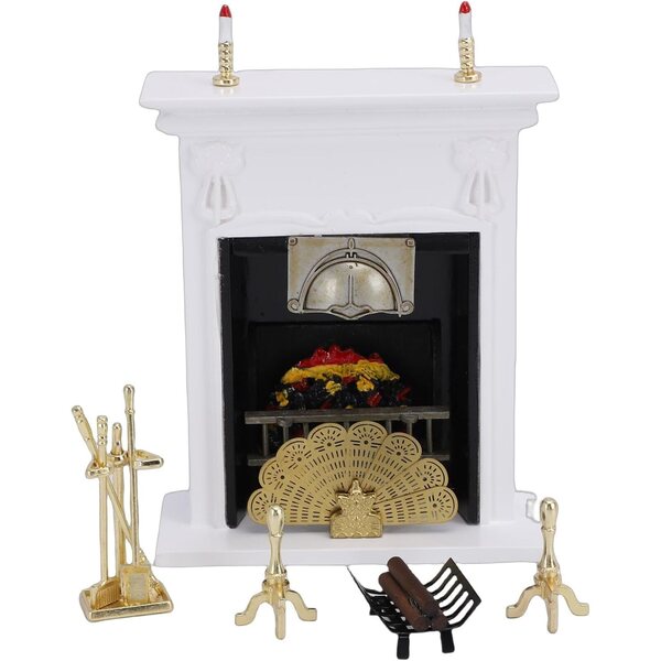 Caminetto in Miniatura 1:12 per Casa delle Bambole con Accessori Decorativi in Legno e Metallo
