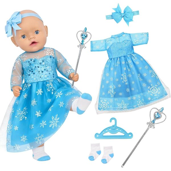 Abito blu per bambola 43 cm con calzini, bacchetta magica e appendino