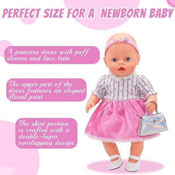Bekleidungsset für Puppen 35-45 cm mit Kleid, Schuhen, Tasche und Accessoires