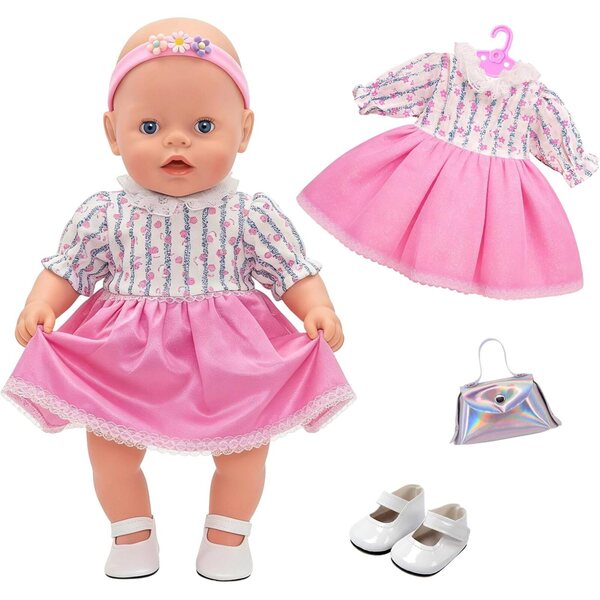 Bekleidungsset für Puppen 35-45 cm mit Kleid, Schuhen, Tasche und Accessoires