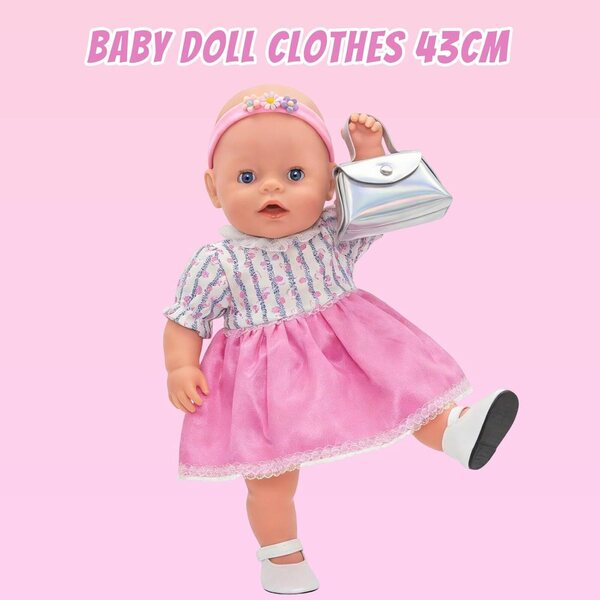 Bekleidungsset für Puppen 35-45 cm mit Kleid, Schuhen, Tasche und Accessoires