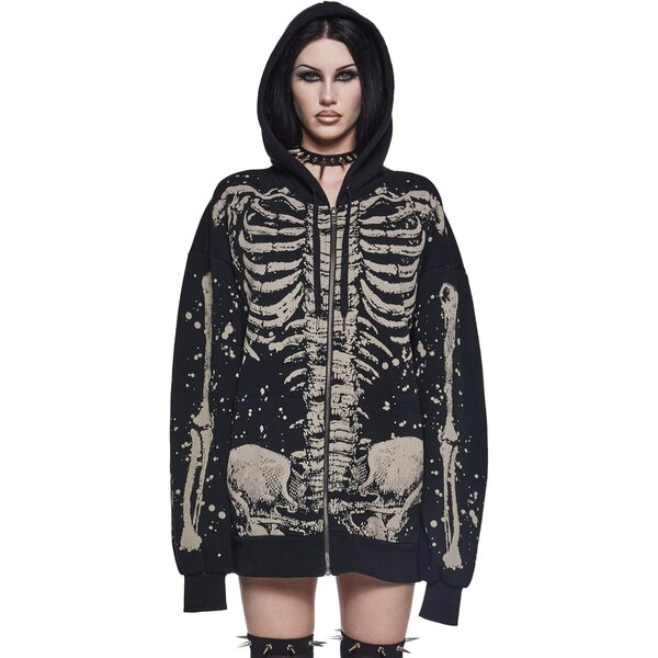 Dolls Kill Trickz N' Treatz Übergroßes Sweatshirt mit Skelett-Aufdruck, Größe M